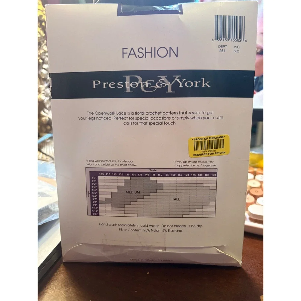 Preston & York Tights Women Size Tall Jet Black New Openwork Lace Floral